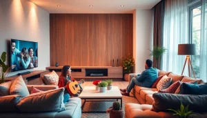 Enjoy quality time watching iptv suisse with family in a cozy, stylish living room setting.