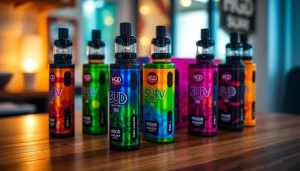 Purchase the vibrant HQD Surv vape devices with unique flavors in a captivating display.