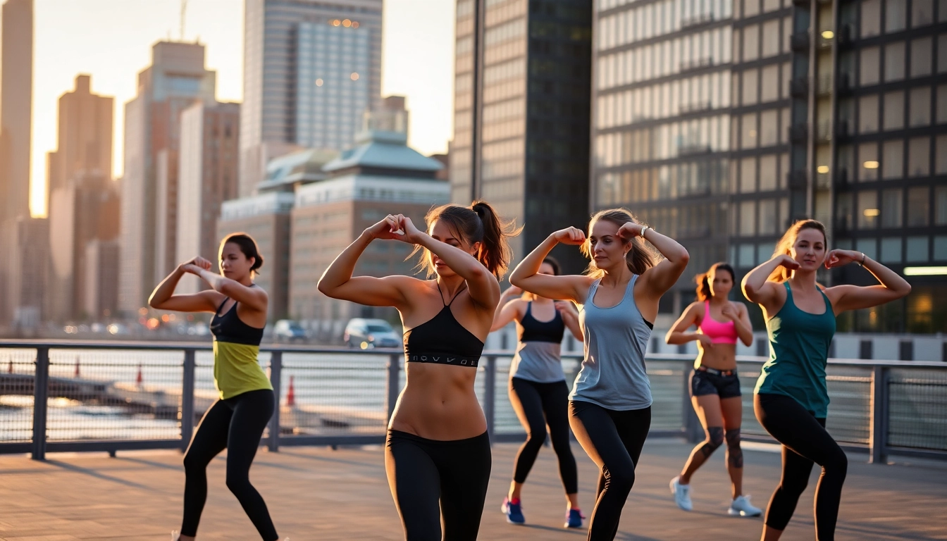 Experience Downtown Jersey City Training with personal trainers guiding clients in outdoor workouts.