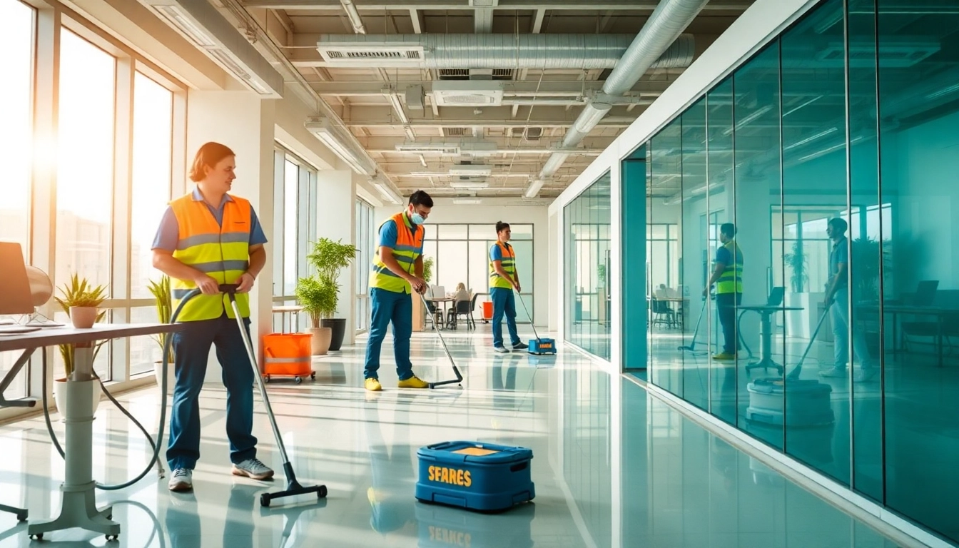 Professional team conducting Jacksonville commercial cleaning in a bright, organized office space.