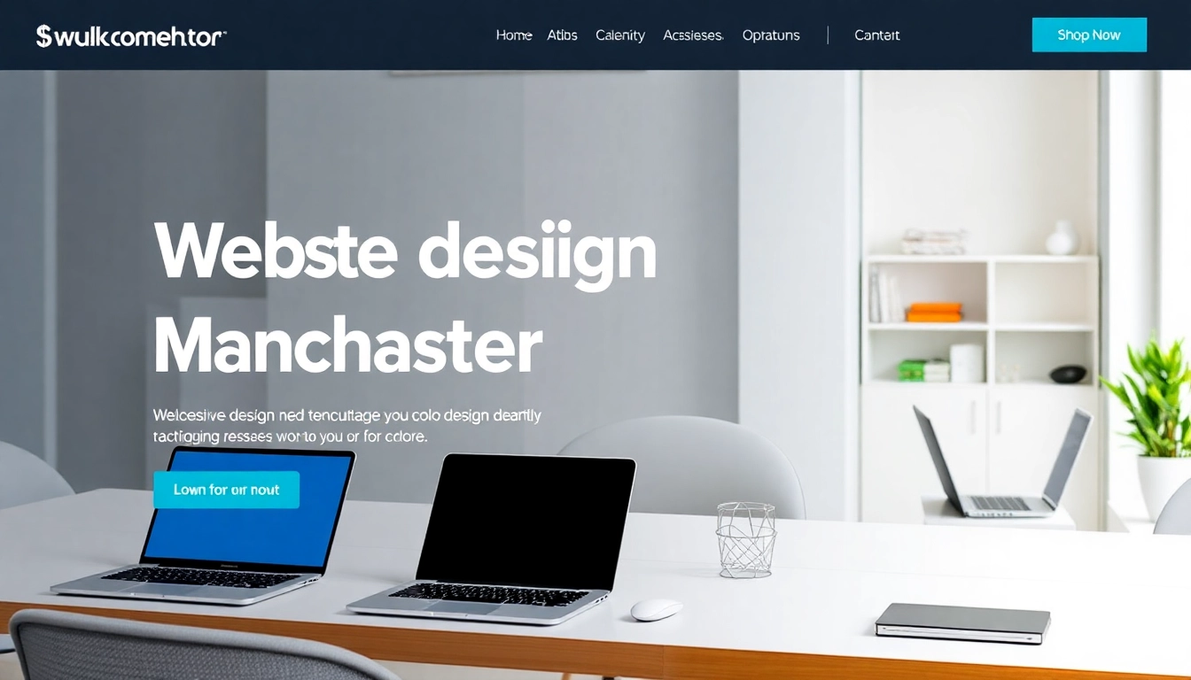 Engaging workspace illustrating Website design Manchester with vibrant colors and modern design tools.