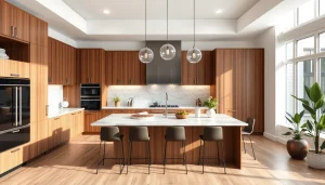Stylish kitchen remodel highlighting a sleek island and elegant design elements