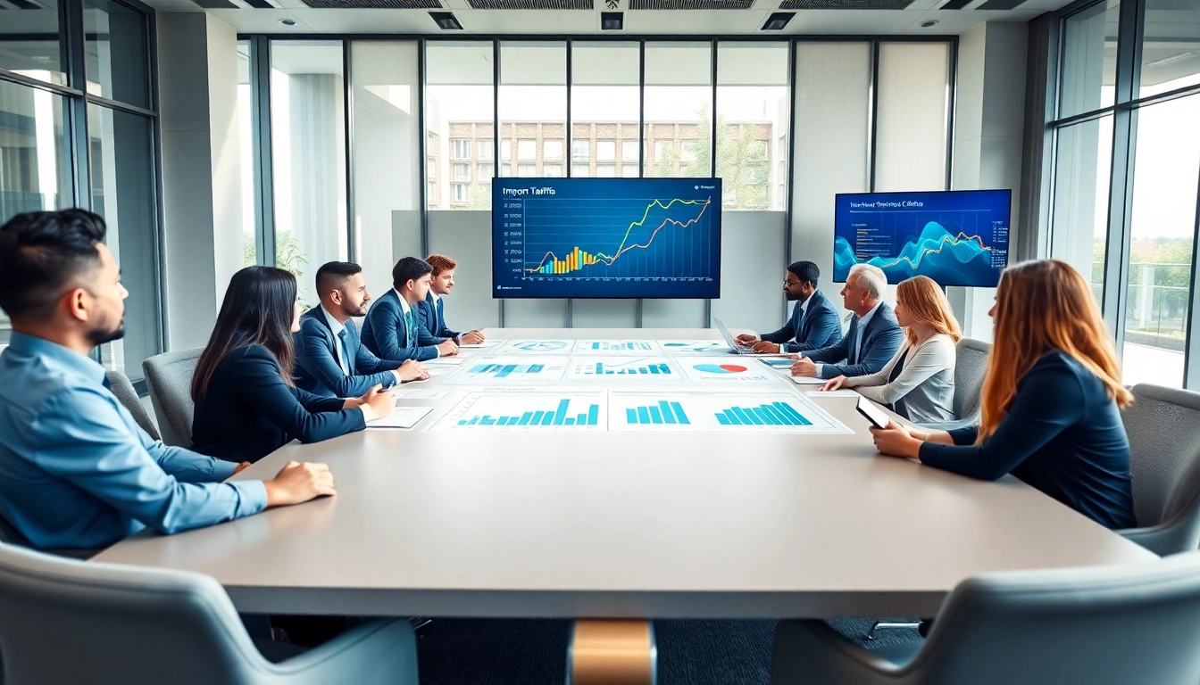 Analyzing import tariffs in China during a professional business meeting setting.