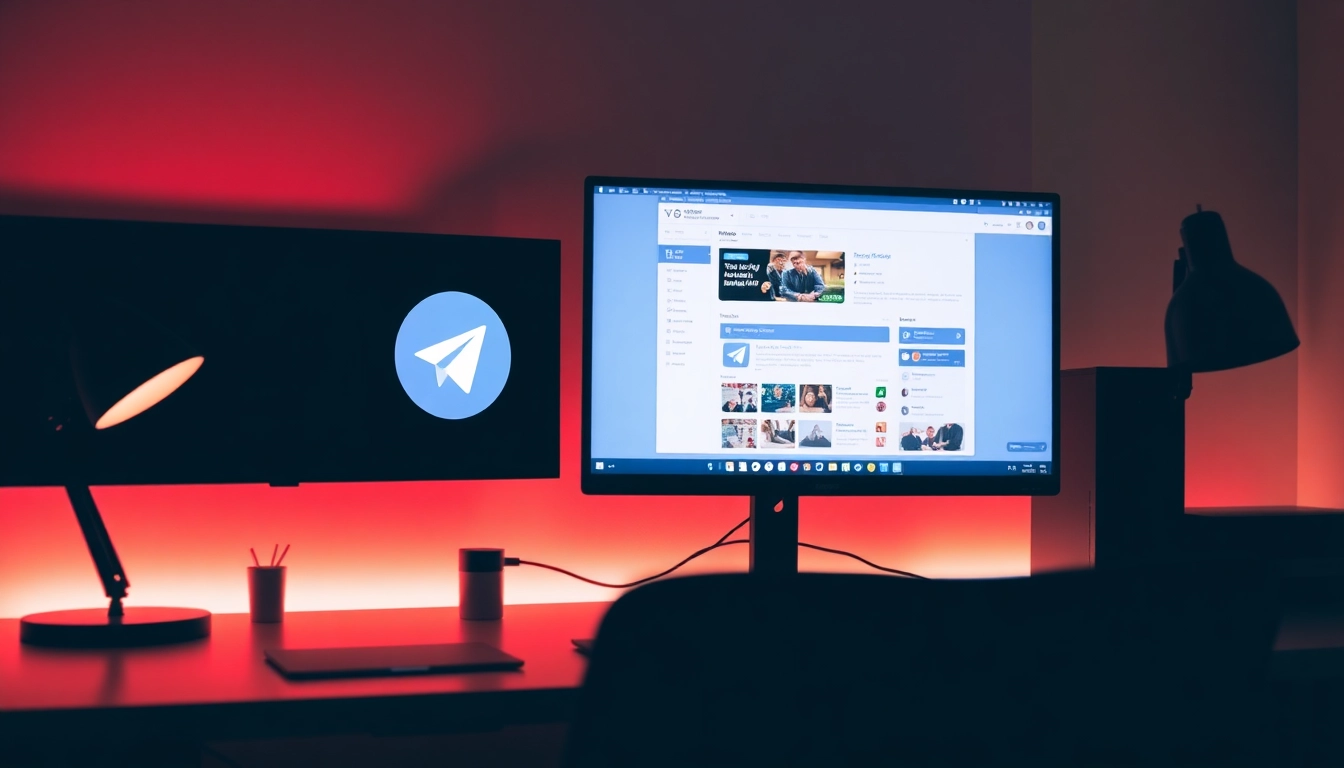 Download Telegram下载电脑版 on a sleek computer screen with an organized desk setup.