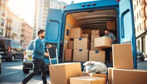 Efficient man and van moving service loading boxes into a van for a successful relocation.