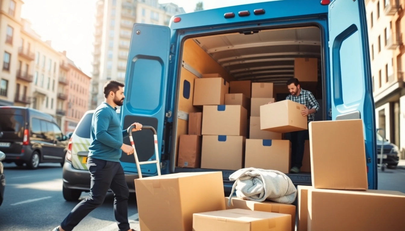 Efficient man and van moving service loading boxes into a van for a successful relocation.