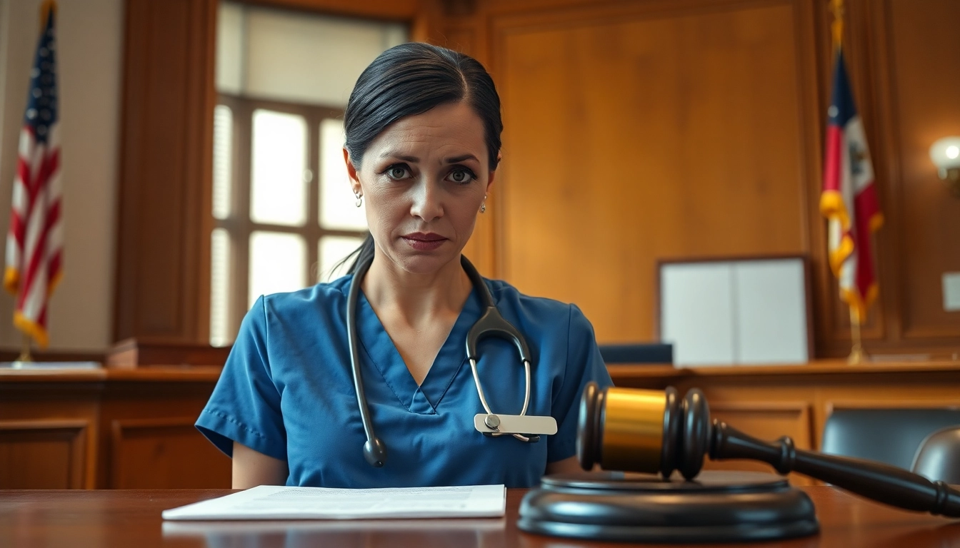Nurse discussing impacts of VDAP Program in Alabama in a courtroom, highlighting legal challenges.