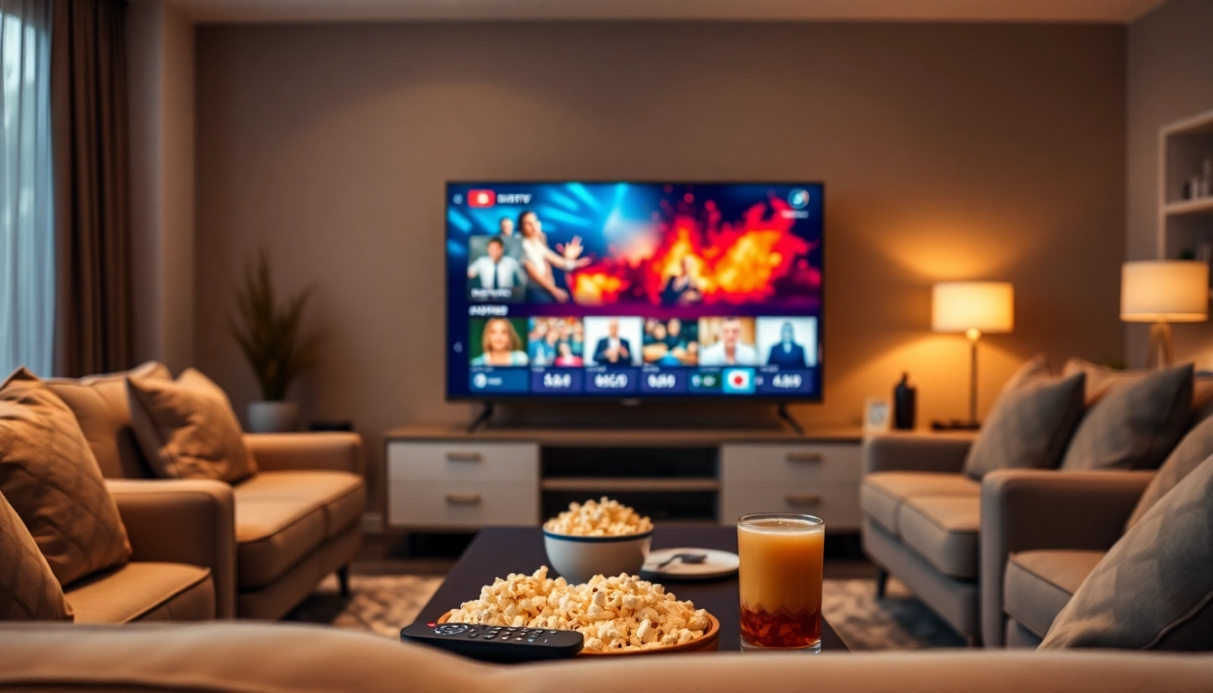 Comprar IPTV y disfrutar de una experiencia de transmisión en una sala de estar moderna.