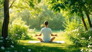 Person meditating in a serene garden setting while dealing with anxiety.