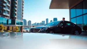 Experience premium private car service Vancouver with a luxury sedan and professional chauffeur in a vibrant cityscape.