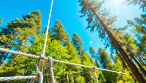 Experience the thrill of a zip wire kit amidst a vibrant forest setting with adventure enthusiasts.