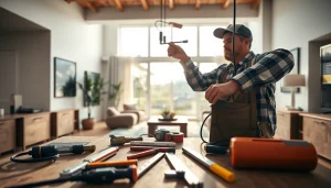 Electrician Clearwater expertly installs lighting fixtures in a modern home setting.