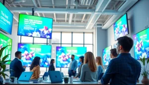 Engage with a Free signage platform for businesses showcasing vibrant digital displays in a modern office.