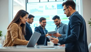 Create content effectively with an AI content marketing platform in a team collaboration scene.