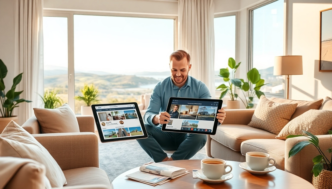 Engaging vacation rental ai assistant facilitating an easy booking experience in a stylish living room.