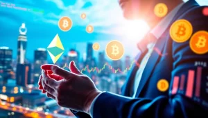Engaging kyber swap digital trading interface with user interacting with cryptocurrencies.