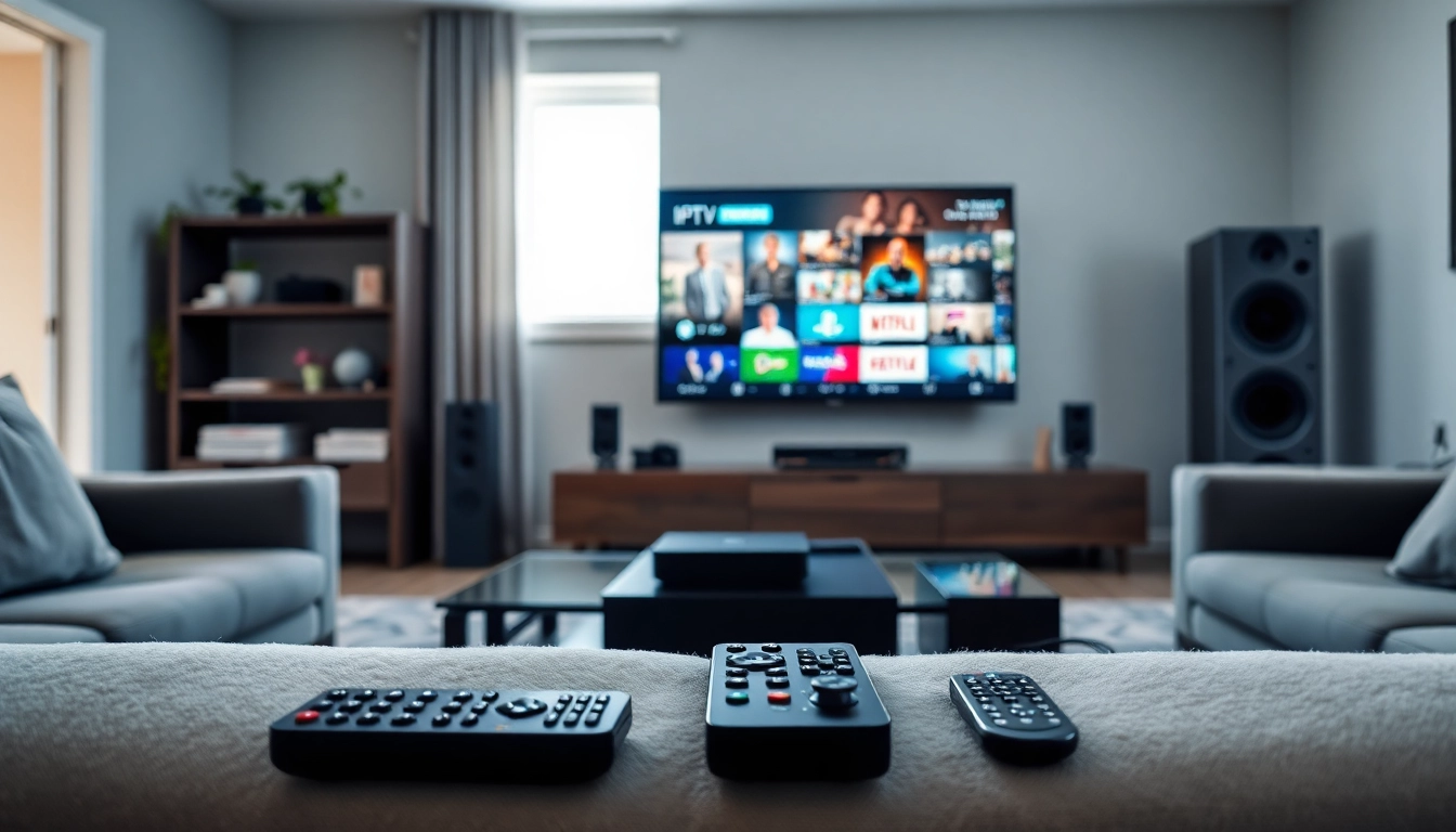 Comprar IPTV en un ambiente moderno y acogedor con dispositivos de streaming.
