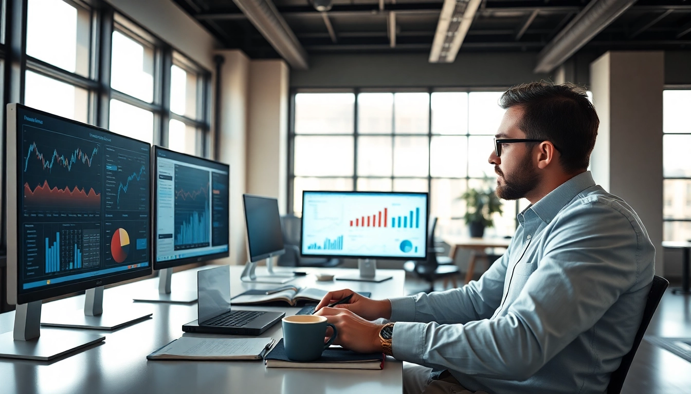 Analyze competitive intelligence data in a sophisticated office environment.